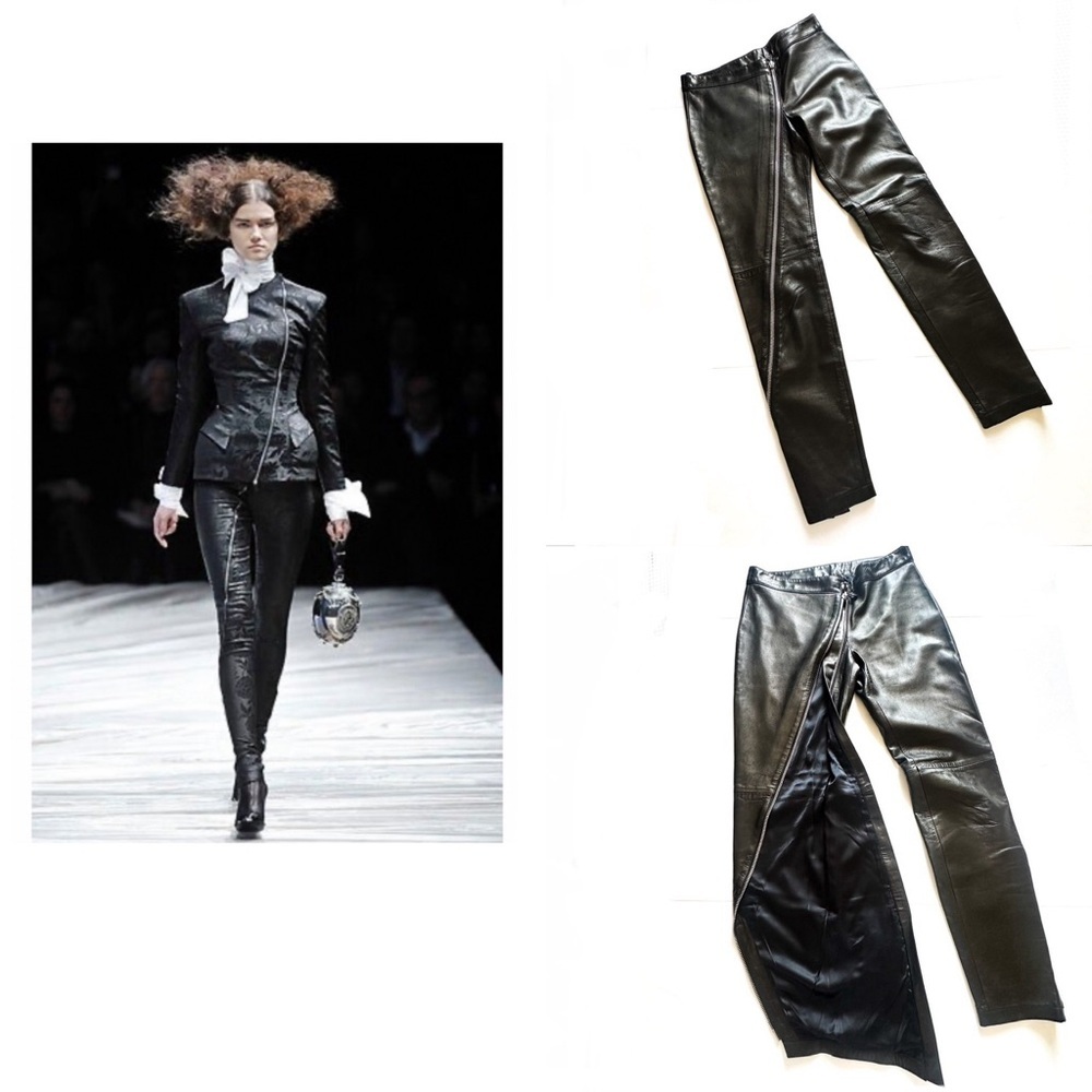 Alexander McQueen Black Leather Full Zipper Runway Trousers 2008  42/M